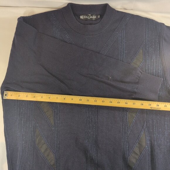 Scala Milano XXL Sweater Knit Navy Blue Black Italy Wool Acrylic Men Long Sleeve - Picture 10 of 16
